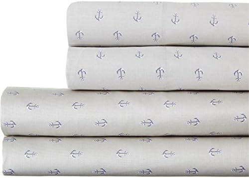 Coastal Life 300 Thread Count Anchors Printed Sheet Set Grey Queen