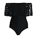 EVESUN Women's Ruffle Falbala One Piece Swimsuit Off Shoulder Sexy Monokini Swimsuit(XL,BK)