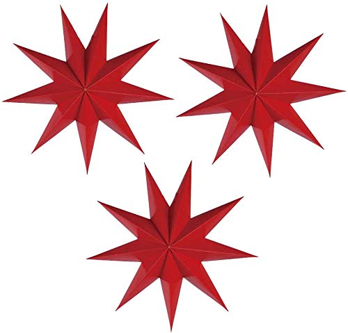 3 Pieces 9-Pointed White Paper Star Christmas Decorations Ceiling Tree Decorations Room Hanging Hanging Lampshade Christmas Holiday, Baby Shower,Weddings, Birthday Party Decorations (Red)