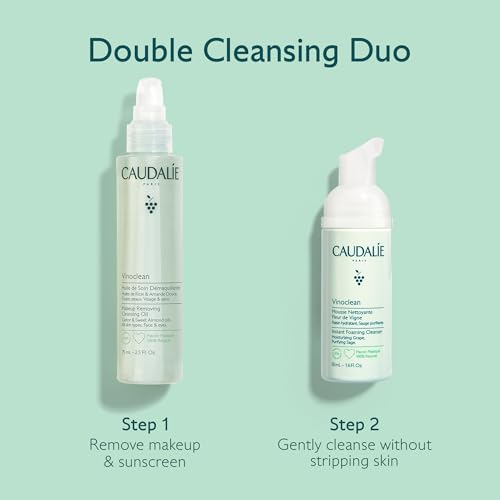 Caudalie Vinoclean Skin Care Set, Makeup Removing Cleansing Oil 75 mL and Instant Foaming Cleanser 50 mL Double Cleansing Duo
