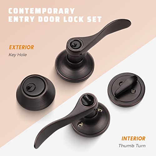 KNOBWELL 3 Pack Front Entry Door Handle Lock Set with Single Cylinder