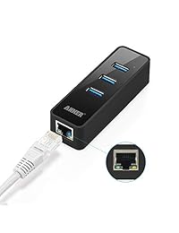 Anker - Centro de datos portable con 3 puertos USB 3.0 con adaptador de puerto de red ethernet de 1 Gbps para Macbook, Mac Pro   mini, iMac, XPS, Surface Pro, laptops, computadoras de escritorio, memorias USB, Mobile HDD y más.