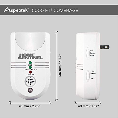 Home Sentinel Ultrasonic Pest Repellent 5-in-1 Indoor Pest Control Repeller With Electromagnetic, Ionizer & Auto Light For Mosquitos ,Rats, Spiders, Rodents (2 Pack)