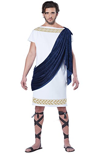 Frat Costumes Party - California Costumes Men's Grecian Toga, White/Navy,