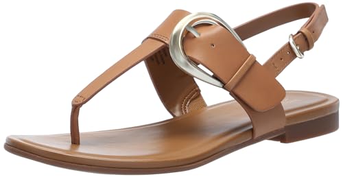 Naturalizer Womens Taylor T-Strap Slingback Flat Sandal Saddle Tan Brown 7.5 M