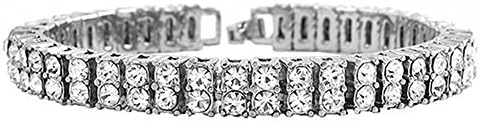 Mens Gold Tone Clear Cz Iced Out 2 Row Hip Hop Bracelet 8" 8mm (silver)