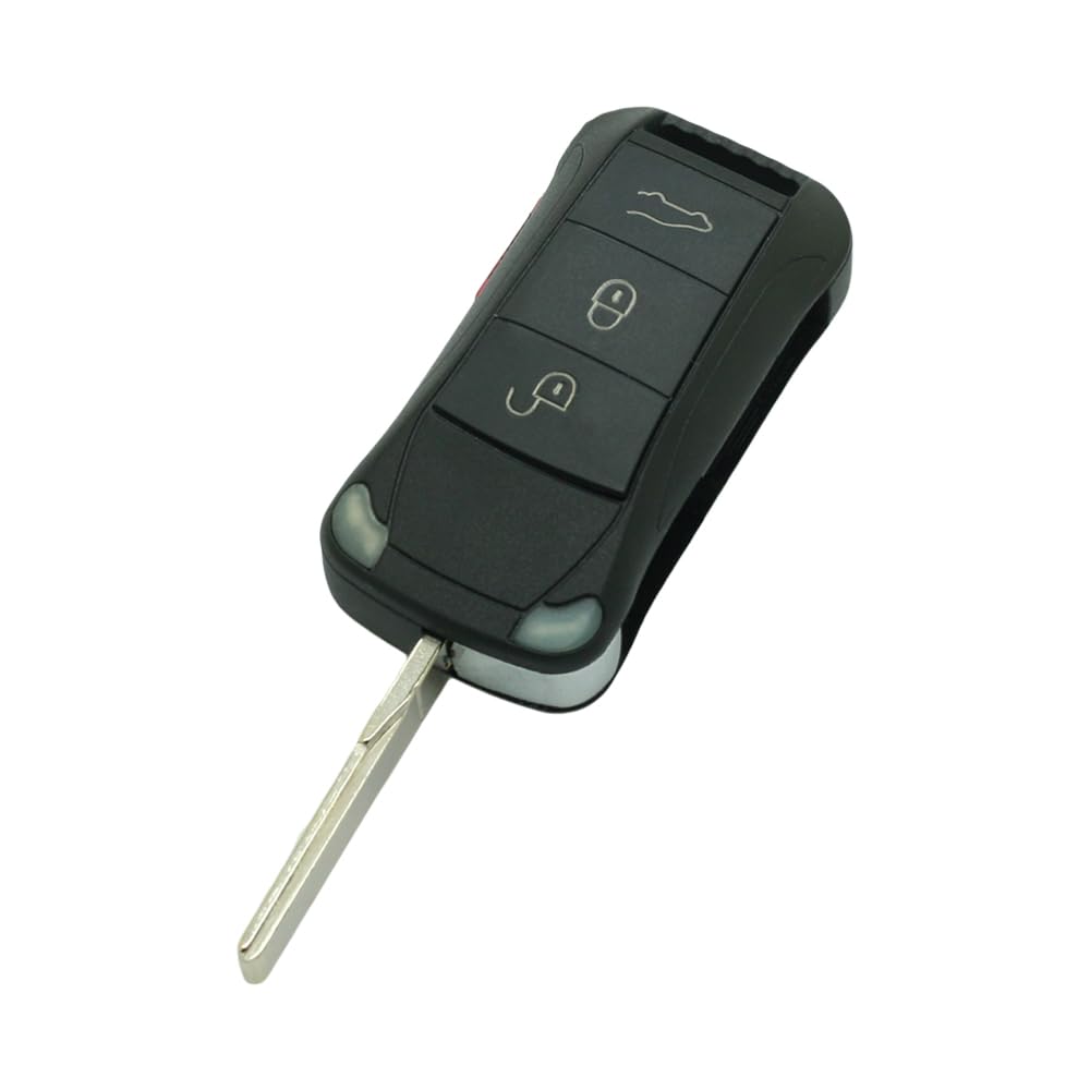 BROVACS Replacement Key Shell Compatible with PORSCHE Cayenne 4 Button Keyless Entry Flip Remote Key Case Fob 3 BTN Panic PG922A