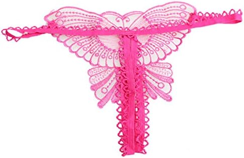 Sexy Underwear Women Ladies Butterfly Lace Open Crotch Thongs G-string V-string Panties Knickers Underwear (Rose Red)