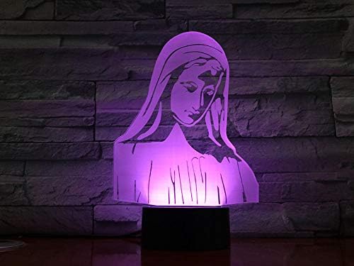 3D Night Light USB Led Blessed Virgin Mary Figurine Believer Decorative Lights Mom Mother Gift Bible Cross Desk Lamp Bedroom Remote Control