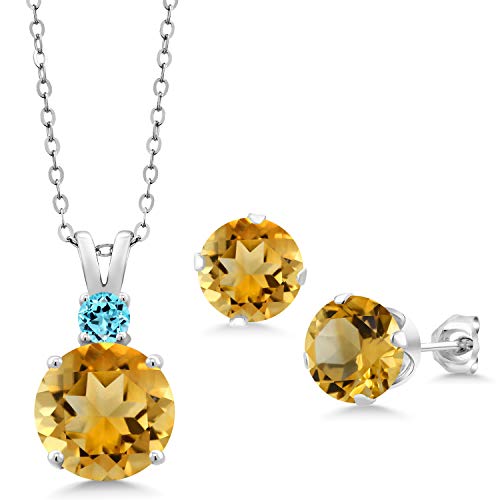 6.32 Ct Round Yellow Citrine 925 Sterling Silver Pendant Earrings Set