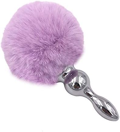 Joycentre Light Purple Faux Rabbit Tail Stainless Steel Fun Plug Romance Games Play Party Toy Love Gift for High Happy (Style 4)