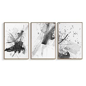 Framed Canvas Wall Art for Living Room, Bedroom Abstract Ink Painting Canvas Prints for Home Decoration Ready to Hanging - 16"x24"x3 Panels