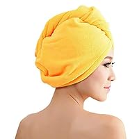 HUAhuako Dry Hair Hat, Microfiber Super Absorbent Cap Quick Dry Bathing Shower Head Towel with Buttons, Soft Hair Drying Hat Yellow