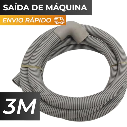 Mangueira de Saída Máquina de Lavar 3 Metros com Suporte – Compatível Brastemp Electrolux Consul Tanquinho – Mangueira Lavadora Reforçada Bocal Curvo 28mm