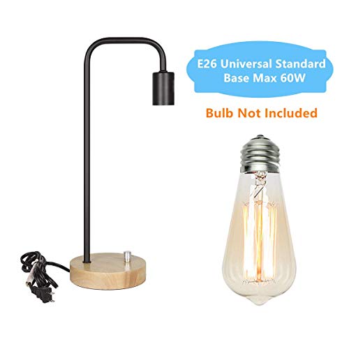 Industrial Desk Lamp, Vintage Edison Bulb Desk Lamp with Wooden Base