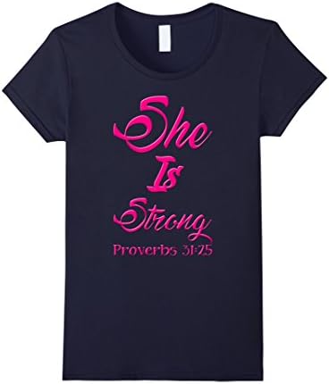Women's She Is Strong Proverbs 31:25 T-shirts Bible Verses XL Navy