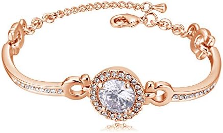 SX Commerce Jewelry Gifts for Her Guardian of Love 18K White-Gold Plated Women Bracelet Bangle Made with Swarovski Crystals the Charm Adjustable Ideal Gifts for Girl (Golden)