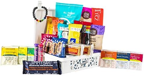 Hangry Kit Yoga Snack Sampler Kit, Snack and Gift Assortment, Includes Chakra Bracelet & Resistance Exercise Band, 100% Guaranteed