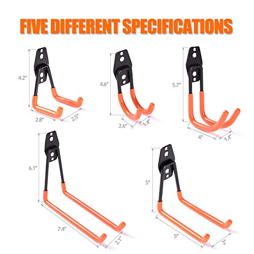 WOLFWILL 8 Pack Heavy Duty Garage Storage Utility Double Hooks - Anti-Slip Coating Wall Mount Hanger & Organizer with Screws