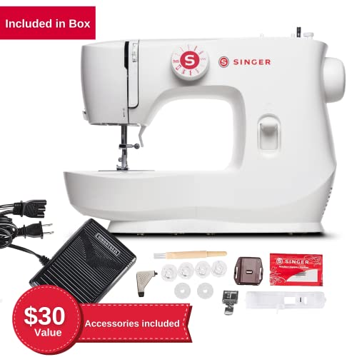 SINGER MX60 Lightweight & Portable Sewing Machine with Accessory Kit & Foot Pedal | 57 Stitch Applications, LED Light & 4-step Buttonhole | Great for Crafts & Mending