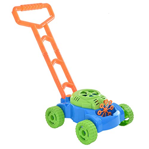 Binory US Fast Shipment Electronic Lawn Mower Bubble Machine Trolley Kids Outdoor Game Toys, Durable Bubble Blower Maker Encourages Pretend Play for Children Ages 3+ Indoor Outside Fun Sports(Blue)