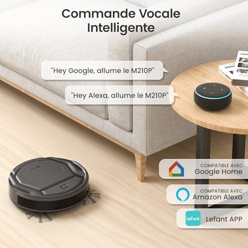 Aspirateur Robot, Robot Aspirateur Mince Silencieux Connecté avec WiFi/Bluetooth/Alexa/App, 6 Modes de Nettoyage, Auto-Charge, 120min d'Autonomie, Idéal pour Poils d'animaux Sols Durs, M210P