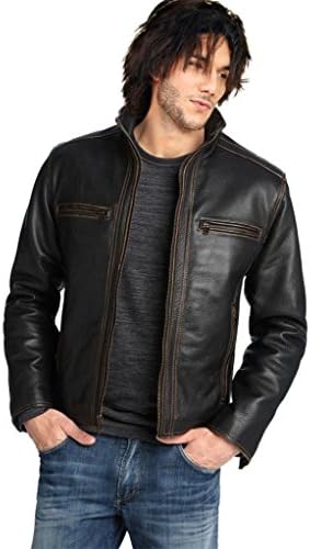 NOORA Men's Pure Slim Fit Outerwear Leather Jacket (Size : XS to 2XL, Color : Black)