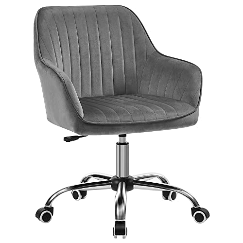SONGMICS Bürostuhl, Drehstuhl mit Samtbezug, Schaumstoffpolsterung, höhenverstellbar, für Arbeitszimmer, Bar, schiefergrau OBG012G01