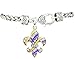LSU PURPLE & GOLD FLEUR De Lis Charm Bracelet Embellished with Crystal Rhinestones.Gift Boxed