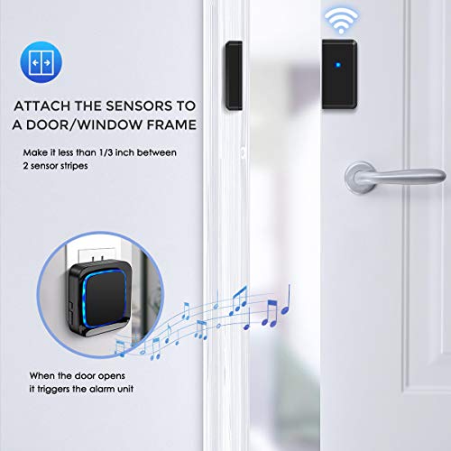 Door Sensor Wireless Alarm Chime Kit for Home/Office/Store, Coolqiya Doorbell Entry Alert System Operating at 600FT Range With 4 Volume Levels 52 Melodies, 3 Door Sensors + 2 Plug-in Receivers (Black)
