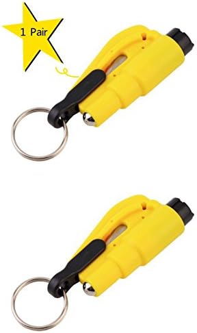 MECULE 2 Pack Keychain Car Escape Tool Seat Belt Cutter Window Glass Breaker Vehicle Car Safety Hammer for Emergency Quick Rescue - Yellow