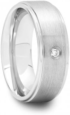 8 mm Mens Tungsten Diamond Carbide Rings Wedding Bands 0.06 ct White Diamond - Free Engraving, &amp; - Size 7, 7.5, 8, 8.5, 9, 9.5, 10, 10.5, 11, 11.5, 12, 12.5