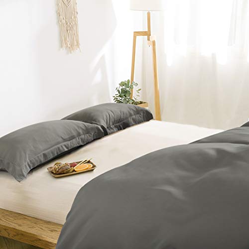 INGALIK Bedding 3 Piece Duvet Cover Set King Size with Zipper Closure Ultra Soft Breathable 100% Washed Microfiber Hotel Luxury Solid Color Collection 3pc (1 Duvet Cover + 2 Pillow Shams) Dark Gray