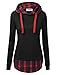 DJT Women's Check Contrast Long Sleeve Pullover Hoodie Tunic Top Large Black