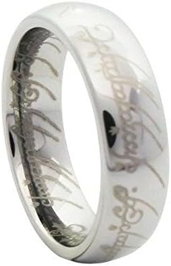 One Hypoallergenic Silver Plated Titanium Stainless Steel Lord Power Ring Size 6, 7, 8, 9, 10, 11, 12, and 13 with 24 Inch Silver Plated Metal Snake Chain Necklace Engagement Promise Wedding Band (13)