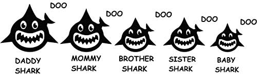 Maple Enterprise Baby Shark Doo Doo Mommy Daddy Brother Sister and Baby Shark Family Vinyl Decal Sticker for Car Laptop Wall Room Decoration 12"x 4" (Black)