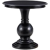Pemberly Row Transitional Wood Accent Table, Jet Black Finish, Circular Pedestal Base, 26 in Tall, MDF with Birch Veneer, Com