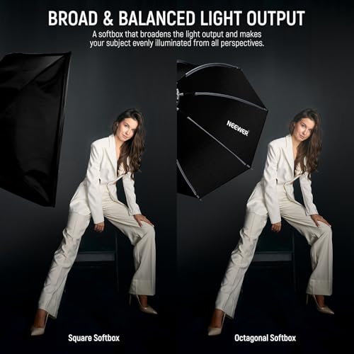NEEWER 28"/70cm Octagonal Softbox, Quick Release Bowens Mount Softbox with Honeycomb Grid, Light Diffusers, Bag for RGB CB60 CB60B CB200B MS60B MS60C MS150B S101-300W/400W Pro Vision 4 Q4, NS27P
