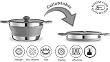 Gourmia GCP9940 3 Liter Collapsible Pot - Stainless Steel, Silicone and Glass Lid - for Gas and Electric Stove Cooking - Great for RV, Outdoors, Hiking, Camping, Traveling - BPA Free