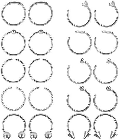BODYA 4 Pair!8 of Surgical Steel Clip on Non-Pierced Hoops Fake Nose Lip Ear Rings (13mm (1/2 Inch)) Piercing