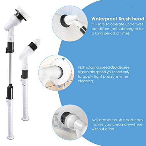 Electric Spin Scrubber, 360 Cordless Rechargeable Tub and Tile Scrubber with 3 Replaceable Cleaning Brush Heads, Extension Handle and Adapter for Bathroom, Kitchen, Floor - Thumbnail 5
