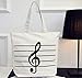 HOODDEAL Women's Girls' Music Symbols Print Canvas Tote Shopping Handbags Shoulder Bags (White)