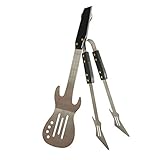 Pepki Rock Guitar Style Heavy Duty Stainless Steel 2-Piece Barbecue Tool Set - Spatula & Tongs With Wooden Handle