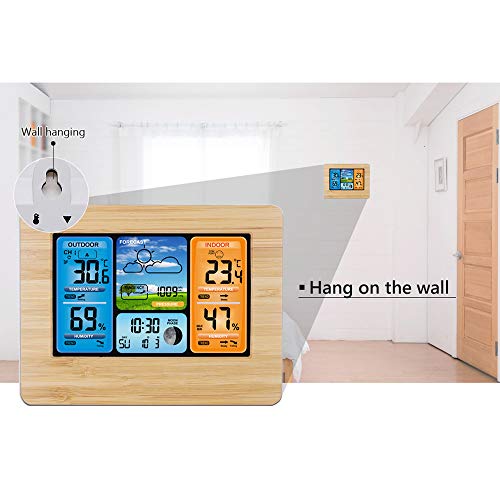 ALLOMN Wireless Weather Station with Color High Definition Display Indoor Outdoor Digital Thermometer Home Alarm Clock with Temperature Humidity Barometer Alarm Moon Phrase (Yellow Bamboo) - Thumbnail 6