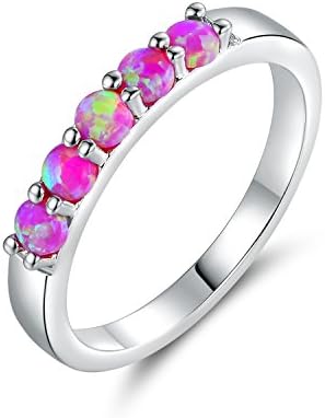 18k white gold plated lab created pink opal ring size 7