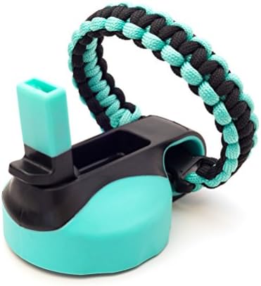 40oz Mint wide mouth straw lid w/paracord loop handle + silicone straw + straw brush for Hydro Flask, Takeya ThermoFlask &amp; Fifty/Fifty bottles (Mint w/paracord, 40oz)