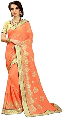 Taadrashya women's georgette saree with Blouse piece material (Orange)