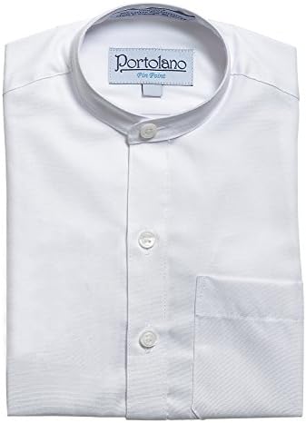 PORTOLANO Boys Mandarin Collar Short Sleeve Pin Point Dress Shirt 12 White