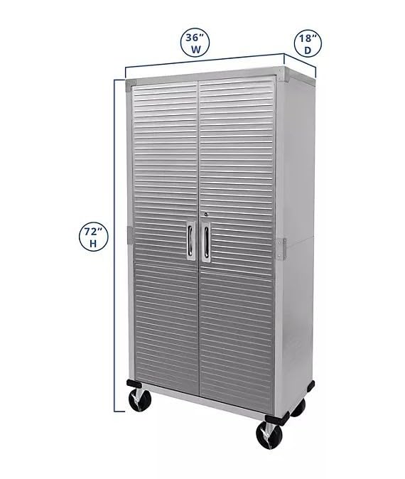 Heavy Duty Stainless Steel Garage Cabinet 36x18x72 - Lockable Metal Storage with Adjustable Shelves & Wheels Heavy Duty Stainless Steel Garage Cabinet 36x18x72 - Lockable Metal Storage with Adjustable Shelves & Wheels