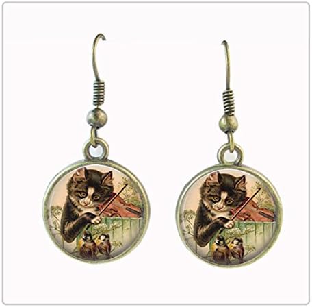 vintage cat earrings violin dangle earring music note jewelry music earrings for women glass cabochon ear pendant jewelry